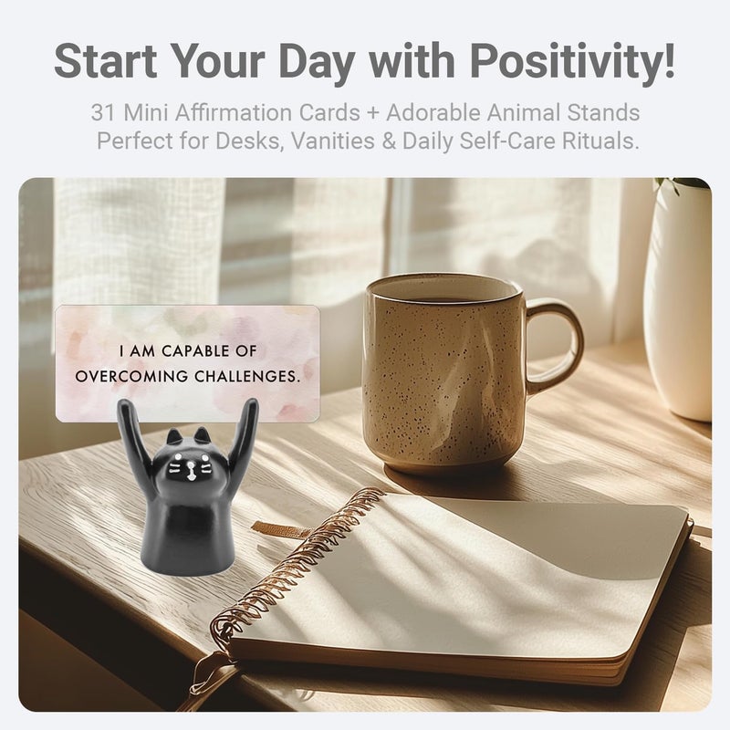 ZEARPT Affirmation Card Deck for Women, Self Care Gift, Positive Affirmation Cards with Holder, Gift for Her, Daughter, Niece, Sister, Daily Affirmations, Midlife Manifestation Gift (Black - Cat) - Image 3